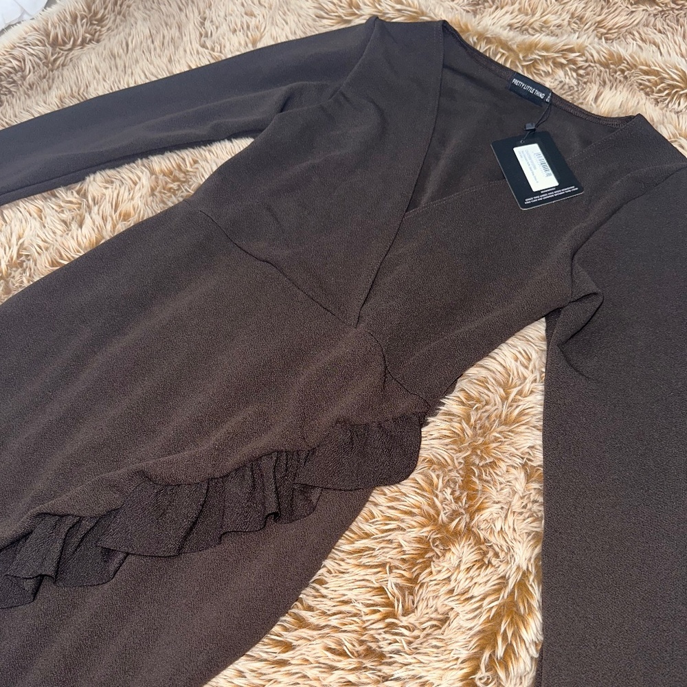 PrettyLittle thing Chocolate brown wrap dress